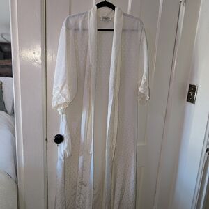 Vintage Christian Dior Fixer Upper Sheer Dotted Long Robe with Lace Cuffs Size M